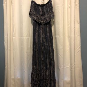 Blue Strapless Pant Suit with White Detailing